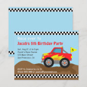 Invitation Fête d'anniversaire rouge de camion de monstre, (Devant / Derrière)