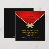 Invitation Fête d'anniversaire rouge de dames de noir élégant (Devant / Derrière)
