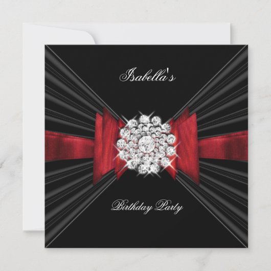 Invitation Fête d'anniversaire Rouge Diamant Noir Bow Rouge (Devant)