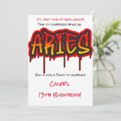 Invitation Fête d'anniversaire rouge du signe du feu du zodia (Debout devant)