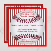 Invitation Fête d'anniversaire rouge et blanche de base-ball (Devant / Derrière)