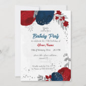Invitation fête d'anniversaire rouge et bleu marine (Devant)