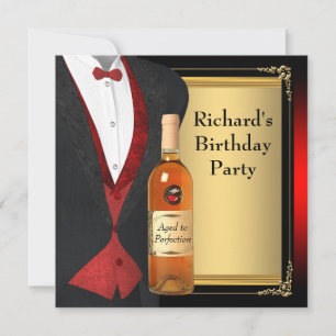 Invitation Fête d'anniversaire rouge et noir vieillis à la pe
