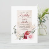 Invitation Fête d'anniversaire rouge et rose de Bourgogne (Debout devant)