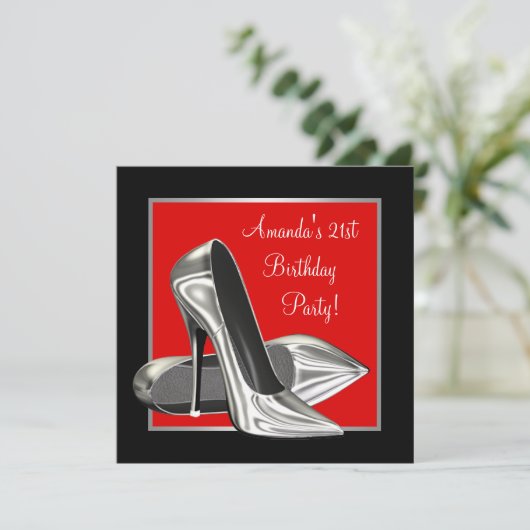 Invitation Fête d'Anniversaire Rouge Noir (Debout devant)