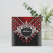 Invitation Fête d'anniversaire Rouge Noir Argent (Debout devant)