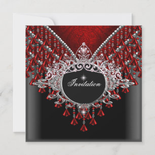 Invitation Fête d'anniversaire Rouge Noir Argent