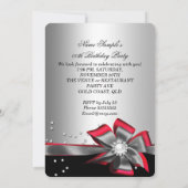 Invitation Fête d'anniversaire Rouge Noir Argent Arc Perle (Dos)
