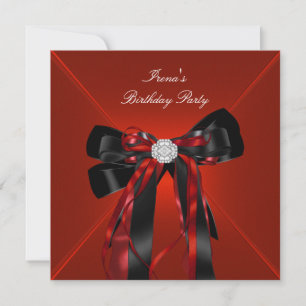 Invitation Fête d'anniversaire Rouge Noir Bijou Nœud