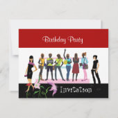 Invitation fête d'anniversaire Rouge noir blanc (Dos)