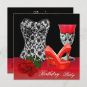 Invitation Fête d'anniversaire Rouge Noir Chaussures Corset R (Devant / Derrière)
