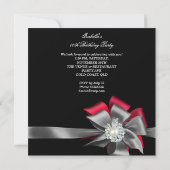 Invitation Fête d'anniversaire Rouge Noir Gris Argent Bow Per (Dos)