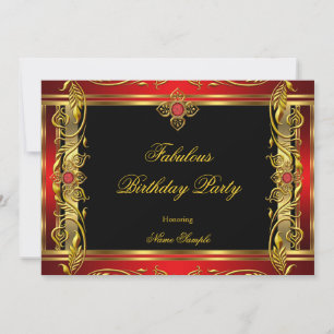Invitation Fête d'anniversaire rouge noir or fabuleuse