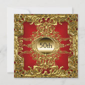 Invitation Fête d'anniversaire rouge or 50e luxe (Devant)