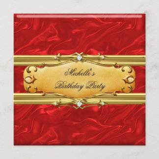 Invitation Fête d'anniversaire rouge or diamant