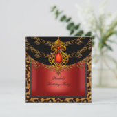 Invitation Fête d'anniversaire Rouge Or Noir Léopard (Debout devant)