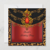 Invitation Fête d'anniversaire Rouge Or Noir Léopard (Devant)