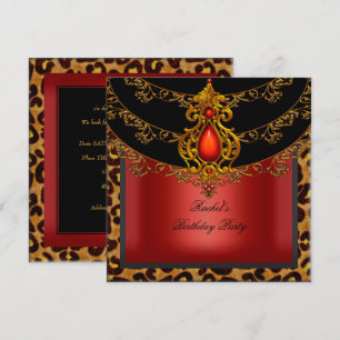 Invitation Fête d'anniversaire Rouge Or Noir Léopard