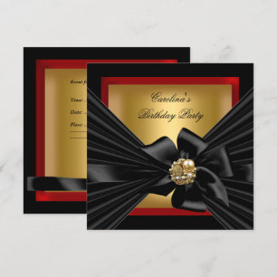Invitation Fête d'anniversaire rouge or noir nœud