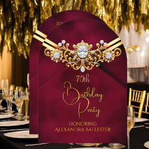 Invitation Fête d'anniversaire Rouge Prune Faux Velours Diama