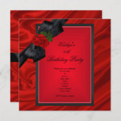 Invitation Fête d'anniversaire Rouge Rose Black Bow (Devant / Derrière)