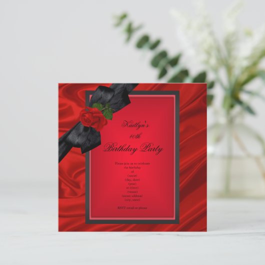 Invitation Fête d'anniversaire Rouge Rose Black Bow (Debout devant)