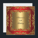 Invitation Fête d'anniversaire rouge ruban doré 50e superposi<br><div class="desc">Fête d'anniversaire ruban doré 50e superposition dorée rouge élégant Classy invitation d'anniversaire de fête modèle pour toutes occasions</div>