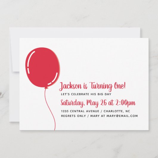 Invitation Fête d'anniversaire rouge simple moderne de ballon (Devant)
