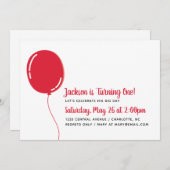 Invitation Fête d'anniversaire rouge simple moderne de ballon (Devant / Derrière)