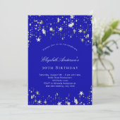 Invitation fête d'anniversaire royal bleu étoiles luxe (Debout devant)