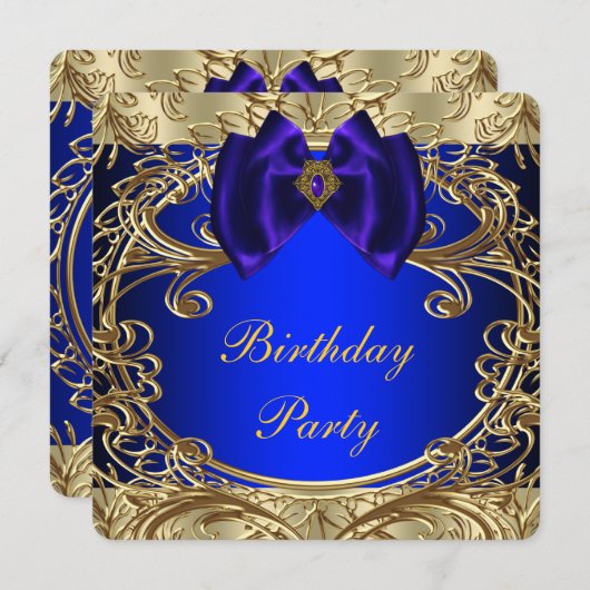 Invitation Fête d'anniversaire Royal Blue and Gold (Devant / Derrière)