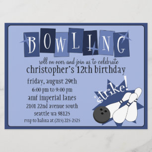 Invitation Fête d'anniversaire Royal Blue Bowling