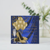Invitation Fête d'anniversaire Royal Blue et Gold Luxe (Debout devant)