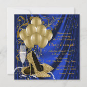 Invitation Fête d'anniversaire Royal Blue et Gold Luxe (Devant)