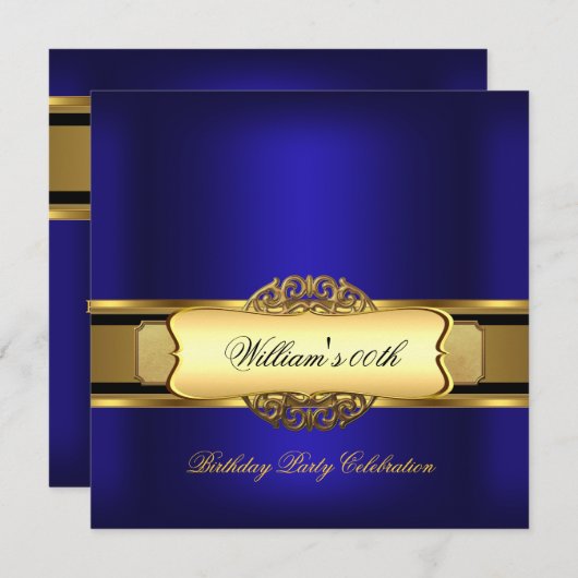 Invitation Fête d'anniversaire Royal Blue Gold Hommes (Devant / Derrière)