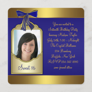 Invitation Fête d'anniversaire Royal Blue Gold Sweet 16