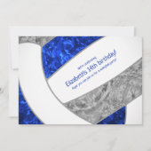 Invitation fête d'anniversaire royal blue grey girly volleyba (Devant)