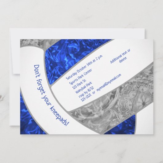 Invitation fête d'anniversaire royal blue grey girly volleyba (Dos)