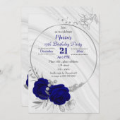 Invitation fête d'anniversaire royal blue gris argent (Devant / Derrière)