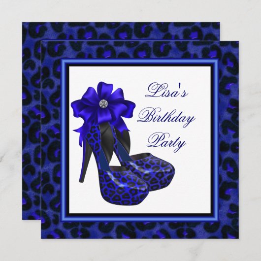 Invitation Fête d'anniversaire Royal Blue Leopard (Devant / Derrière)