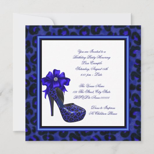 Invitation Fête d'anniversaire Royal Blue Leopard (Dos)