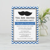 Invitation Fête d'anniversaire Royal Blue Mustache Chevron (Debout devant)