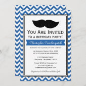 Invitation Fête d'anniversaire Royal Blue Mustache Chevron (Devant / Derrière)