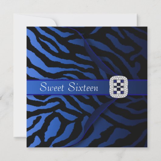 Invitation Fête d'anniversaire Royal Blue Zebra Sweet Sixteen (Devant)