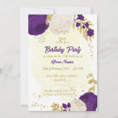 Invitation fête d'anniversaire royal violet blanc fleurs or (Devant)