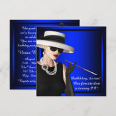 Invitation Fête d'anniversaire royale bleu classeuse diva (Devant / Derrière)