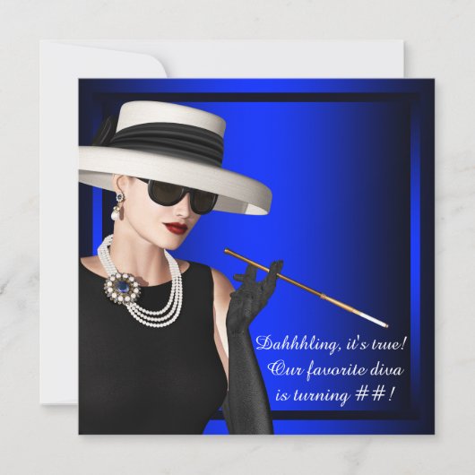 Invitation Fête d'anniversaire royale bleu classeuse diva (Devant)