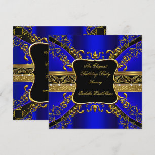 Invitation Fête d'anniversaire Royale Bleu Orné Noir Or 2