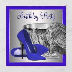 Invitation Fête d'anniversaire royale bleue et argentée pour