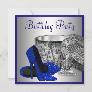 Invitation Fête d'anniversaire royale bleue et argentée pour 